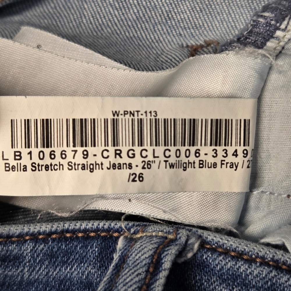 Quince Bella Stretch Straight Jeans Twilight Blue Fray Raw Hem 27 W-PNT-113 - Picture 14 of 16